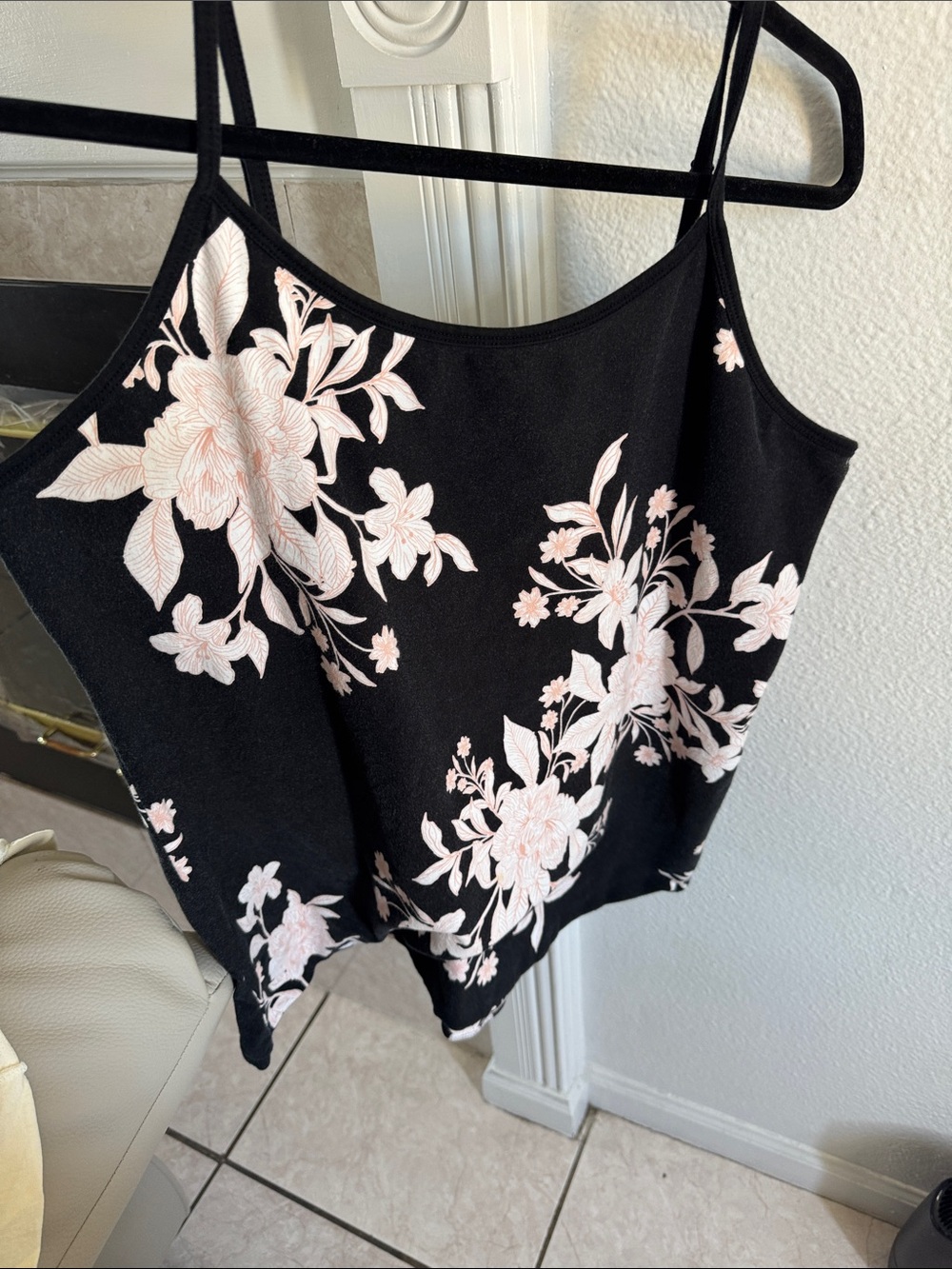 Torrid size 4 Black Floral Cami Top with Pale Pink Blooms